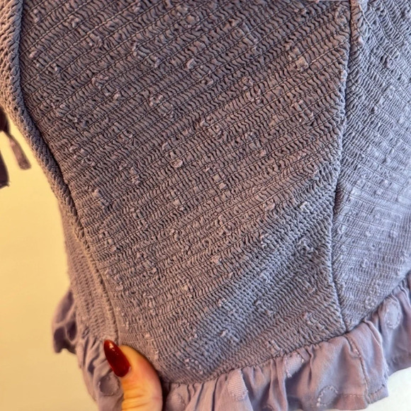 UO Janae Ruffle Lavender Cami Dot Embroidered Smocked Top - Picture 4 of 10